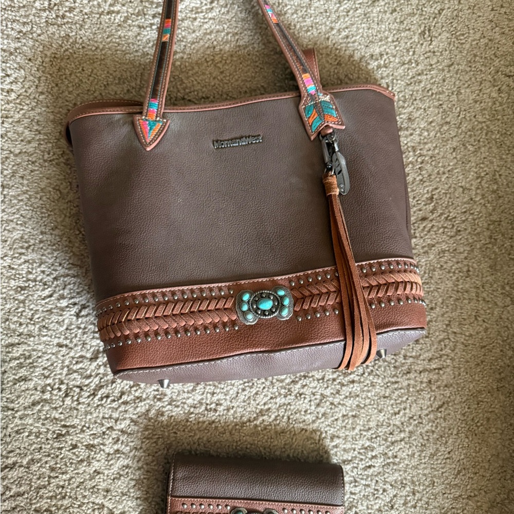 Montana West Brown Leather Tote with Rustic Detailing